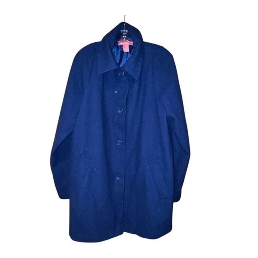 Woman Within Winter Jacket Wool Blend Over Coat Women’s Plus Blue 14W Lined